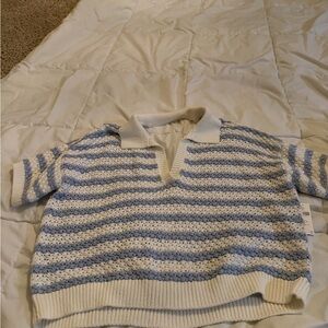 Striped Blue and White open-back Knit Polo Sweater
